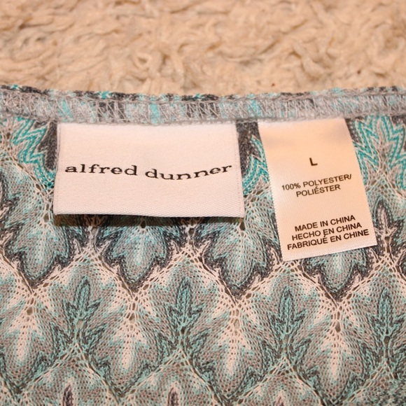 Alfred Dunner Teal Gray Print Short Sleeve Top Women's Size L Polyester Blouse - Picture 6 of 8